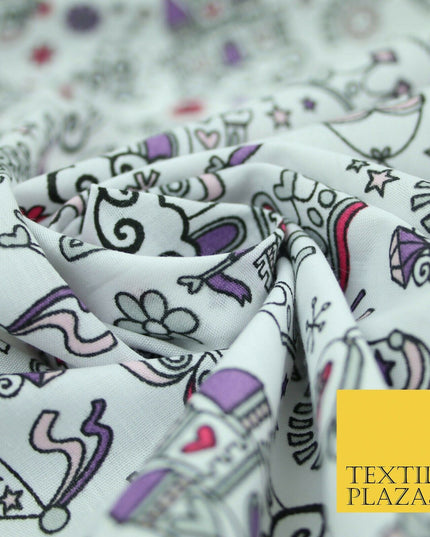 Royal Princess Girly Crown Jewels Printed Poly Cotton Fabric Polycotton Mask 44"