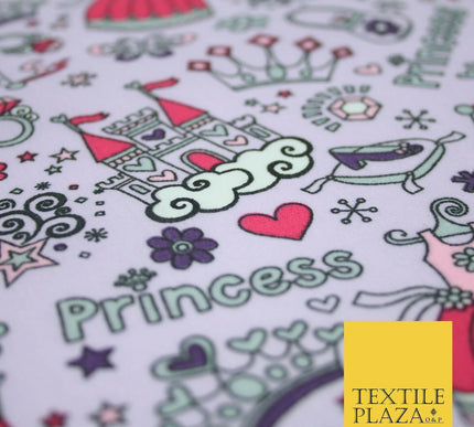 Royal Princess Girly Crown Jewels Printed Poly Cotton Fabric Polycotton Mask 44"