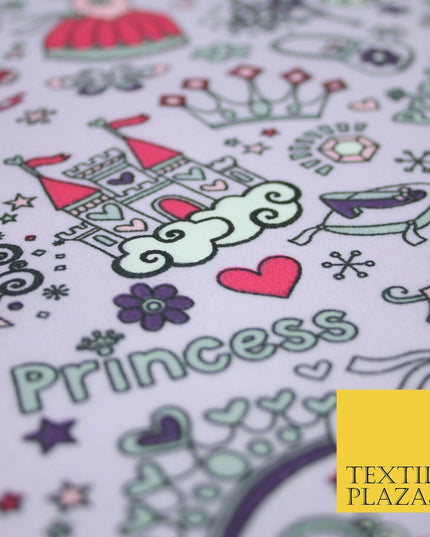 Royal Princess Girly Crown Jewels Printed Poly Cotton Fabric Polycotton Mask 44"