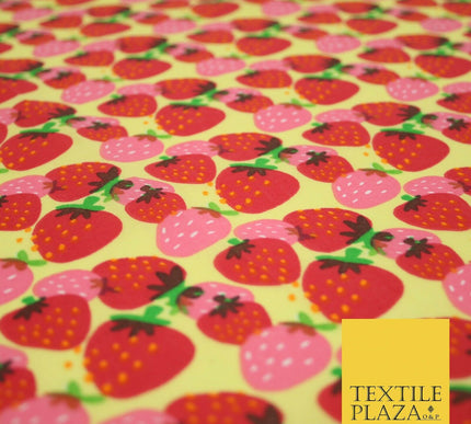 Strawberry Fruit Falling Strawberries Printed Poly Cotton Fabric Polycotton 44"
