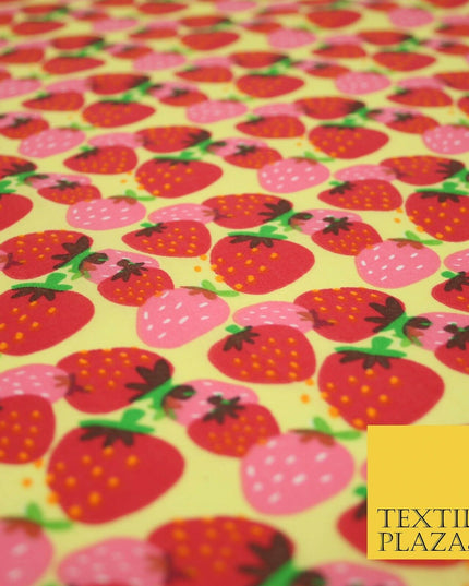 Strawberry Fruit Falling Strawberries Printed Poly Cotton Fabric Polycotton 44"