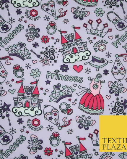 Royal Princess Girly Crown Jewels Printed Poly Cotton Fabric Polycotton Mask 44"