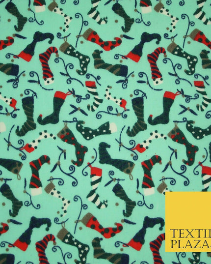 Christmas Festive Fancy Stocking Socks Printed Poly Cotton Fabric Polycotton 45"