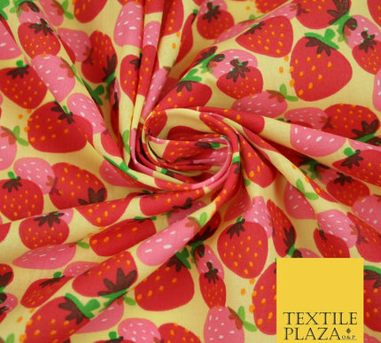Strawberry Fruit Falling Strawberries Printed Poly Cotton Fabric Polycotton 44"
