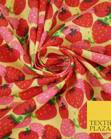 Strawberry Fruit Falling Strawberries Printed Poly Cotton Fabric Polycotton 44"