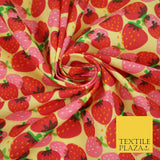 Strawberry Fruit Falling Strawberries Printed Poly Cotton Fabric Polycotton 44"