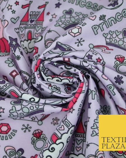 Royal Princess Girly Crown Jewels Printed Poly Cotton Fabric Polycotton Mask 44"