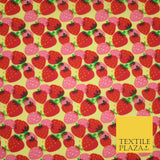 Strawberry Fruit Falling Strawberries Printed Poly Cotton Fabric Polycotton 44"