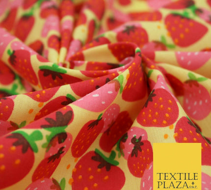 Strawberry Fruit Falling Strawberries Printed Poly Cotton Fabric Polycotton 44"