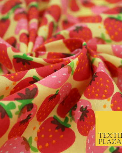 Strawberry Fruit Falling Strawberries Printed Poly Cotton Fabric Polycotton 44"