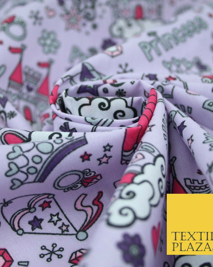 Royal Princess Girly Crown Jewels Printed Poly Cotton Fabric Polycotton Mask 44"