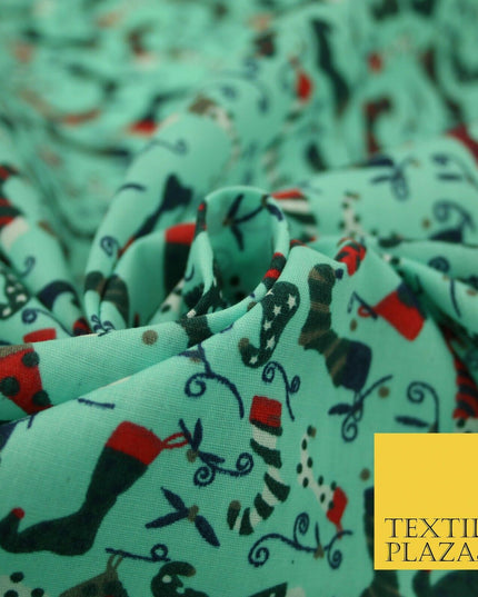 Christmas Festive Fancy Stocking Socks Printed Poly Cotton Fabric Polycotton 45"