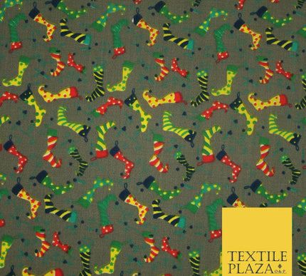 Christmas Festive Fancy Stocking Socks Printed Poly Cotton Fabric Polycotton 45"