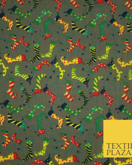 Christmas Festive Fancy Stocking Socks Printed Poly Cotton Fabric Polycotton 45"