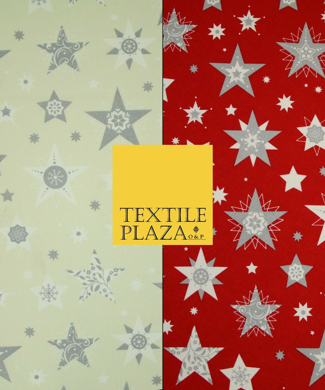 Festive Christmas Grey Multi Stars Snowflakes Printed 100% Cotton Fabric 56"