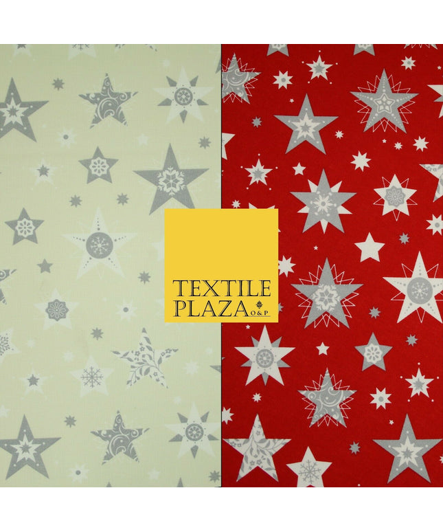 Festive Christmas Grey Multi Stars Snowflakes Printed 100% Cotton Fabric 56"