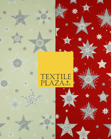 Festive Christmas Grey Multi Stars Snowflakes Printed 100% Cotton Fabric 56"