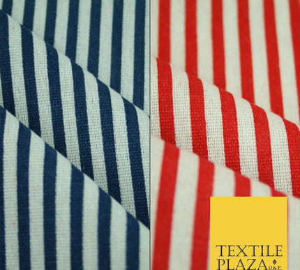 Navy Blue Red 5mm Bengal Candy Stripes Lines Printed 100% Cotton Linen Fabric60"