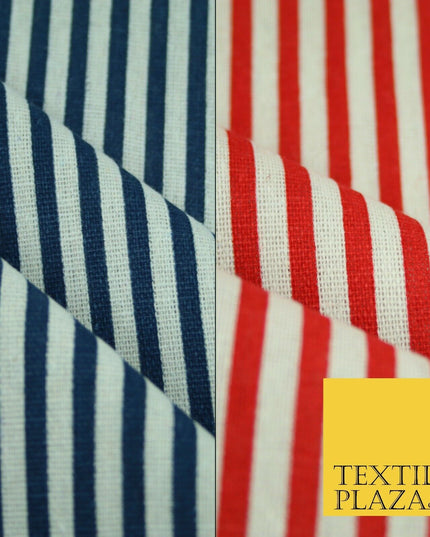 Navy Blue Red 5mm Bengal Candy Stripes Lines Printed 100% Cotton Linen Fabric60"