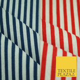 Navy Blue Red 5mm Bengal Candy Stripes Lines Printed 100% Cotton Linen Fabric60"