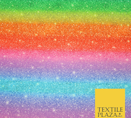 Colourful Chunky Glitter Rainbow Shaded Printed 100% Cotton Fabric Pride NHS 59"