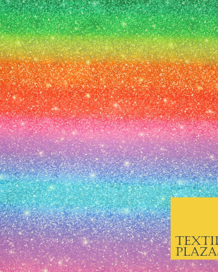 Colourful Chunky Glitter Rainbow Shaded Printed 100% Cotton Fabric Pride NHS 59"