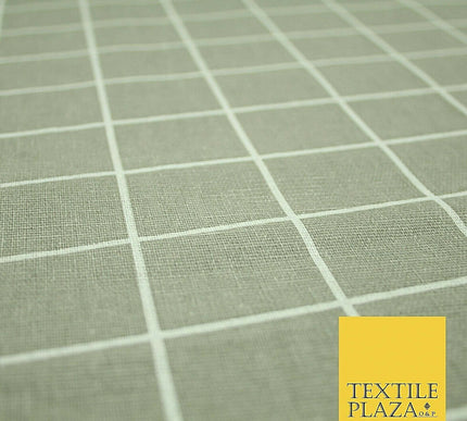Grey White 4cm Square Box Check Think Lines Printed 100% Cotton Linen Fabric 60"