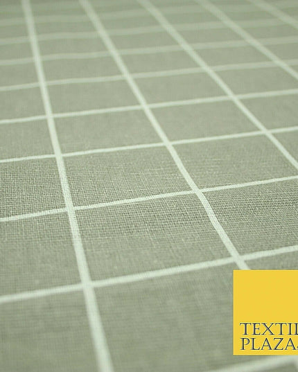 Grey White 4cm Square Box Check Think Lines Printed 100% Cotton Linen Fabric 60"