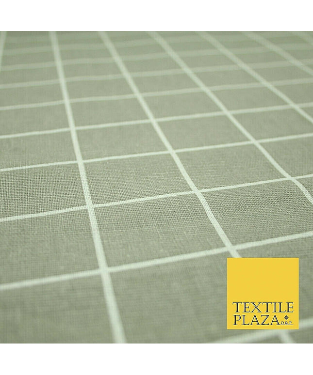 Grey White 4cm Square Box Check Think Lines Printed 100% Cotton Linen Fabric 60"