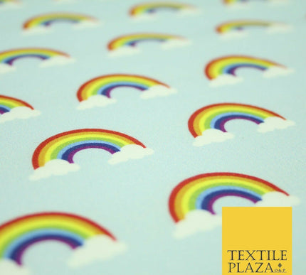 Light Blue Rainbows & Clouds Sky Printed 100% Cotton Fabric Pride NHS 59" Wide