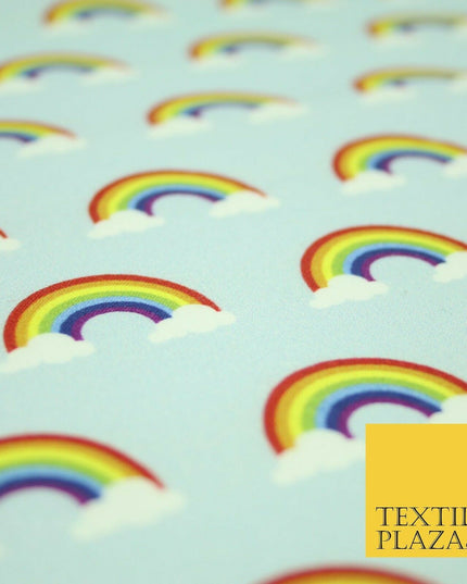 Light Blue Rainbows & Clouds Sky Printed 100% Cotton Fabric Pride NHS 59" Wide