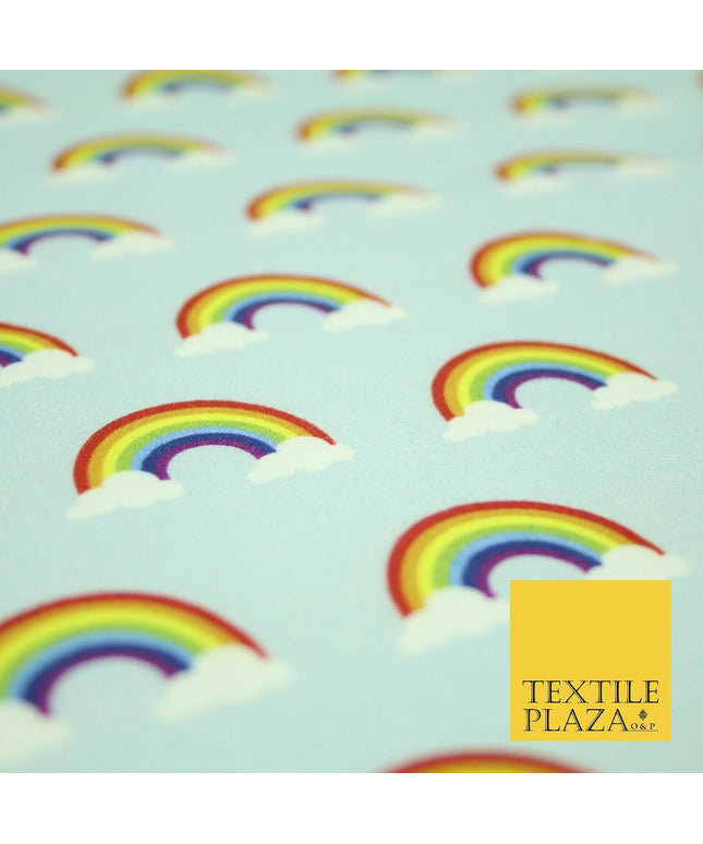 Light Blue Rainbows & Clouds Sky Printed 100% Cotton Fabric Pride NHS 59" Wide