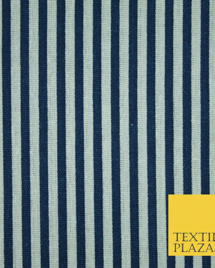 Navy Blue Red 5mm Bengal Candy Stripes Lines Printed 100% Cotton Linen Fabric60"
