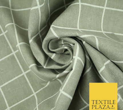 Grey White 4cm Square Box Check Think Lines Printed 100% Cotton Linen Fabric 60"