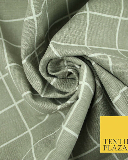 Grey White 4cm Square Box Check Think Lines Printed 100% Cotton Linen Fabric 60"