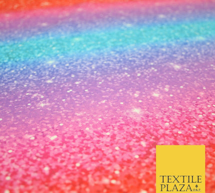 Colourful Chunky Glitter Rainbow Shaded Printed 100% Cotton Fabric Pride NHS 59"