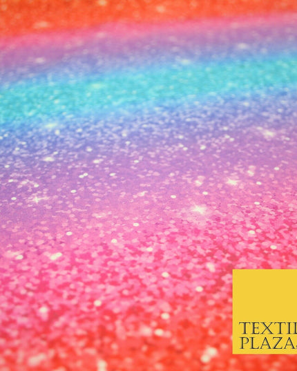 Colourful Chunky Glitter Rainbow Shaded Printed 100% Cotton Fabric Pride NHS 59"