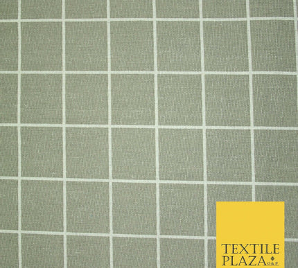 Grey White 4cm Square Box Check Think Lines Printed 100% Cotton Linen Fabric 60"