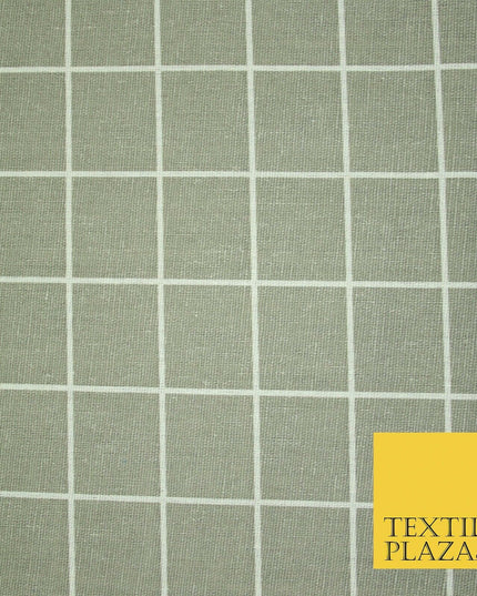 Grey White 4cm Square Box Check Think Lines Printed 100% Cotton Linen Fabric 60"