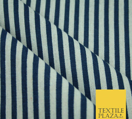 Navy Blue Red 5mm Bengal Candy Stripes Lines Printed 100% Cotton Linen Fabric60"