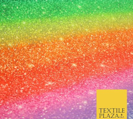 Colourful Chunky Glitter Rainbow Shaded Printed 100% Cotton Fabric Pride NHS 59"