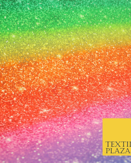 Colourful Chunky Glitter Rainbow Shaded Printed 100% Cotton Fabric Pride NHS 59"