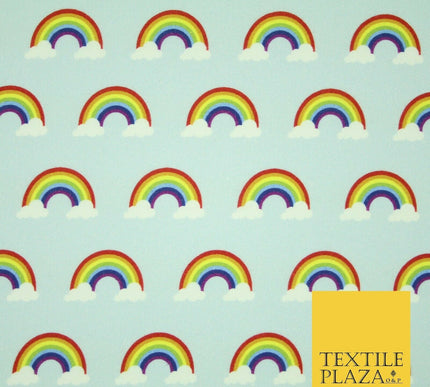 Light Blue Rainbows & Clouds Sky Printed 100% Cotton Fabric Pride NHS 59" Wide