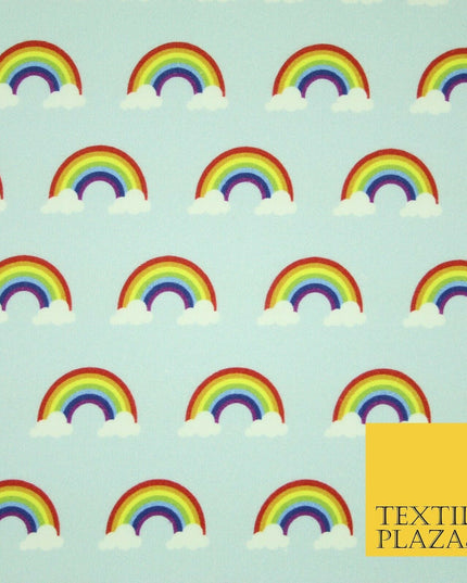 Light Blue Rainbows & Clouds Sky Printed 100% Cotton Fabric Pride NHS 59" Wide