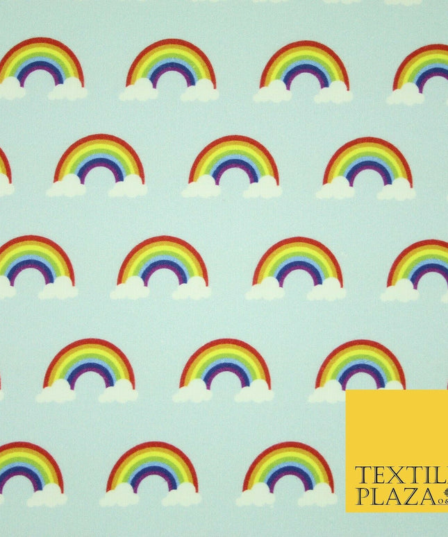 Light Blue Rainbows & Clouds Sky Printed 100% Cotton Fabric Pride NHS 59" Wide