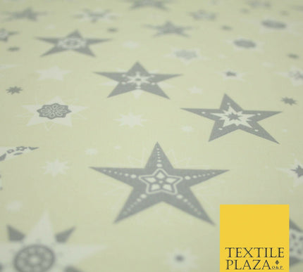 Festive Christmas Grey Multi Stars Snowflakes Printed 100% Cotton Fabric 56"