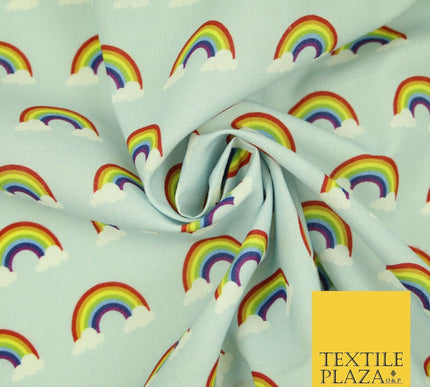 Light Blue Rainbows & Clouds Sky Printed 100% Cotton Fabric Pride NHS 59" Wide