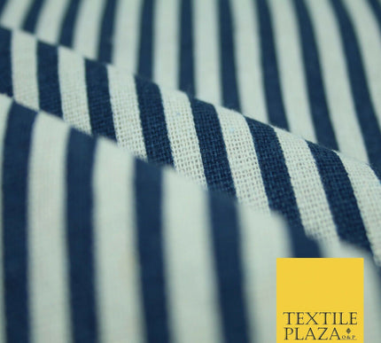 Navy Blue Red 5mm Bengal Candy Stripes Lines Printed 100% Cotton Linen Fabric60"