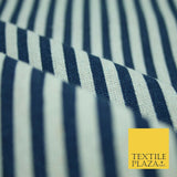 Navy Blue Red 5mm Bengal Candy Stripes Lines Printed 100% Cotton Linen Fabric60"