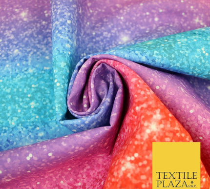 Colourful Chunky Glitter Rainbow Shaded Printed 100% Cotton Fabric Pride NHS 59"